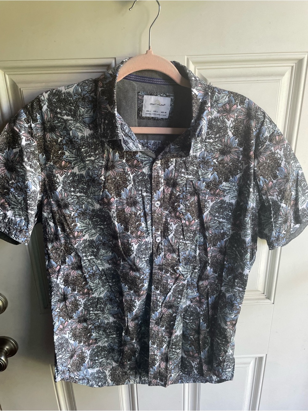 Craft Flow Short-Sleeve Floral Button-Down Shirt - Brown & Blue
